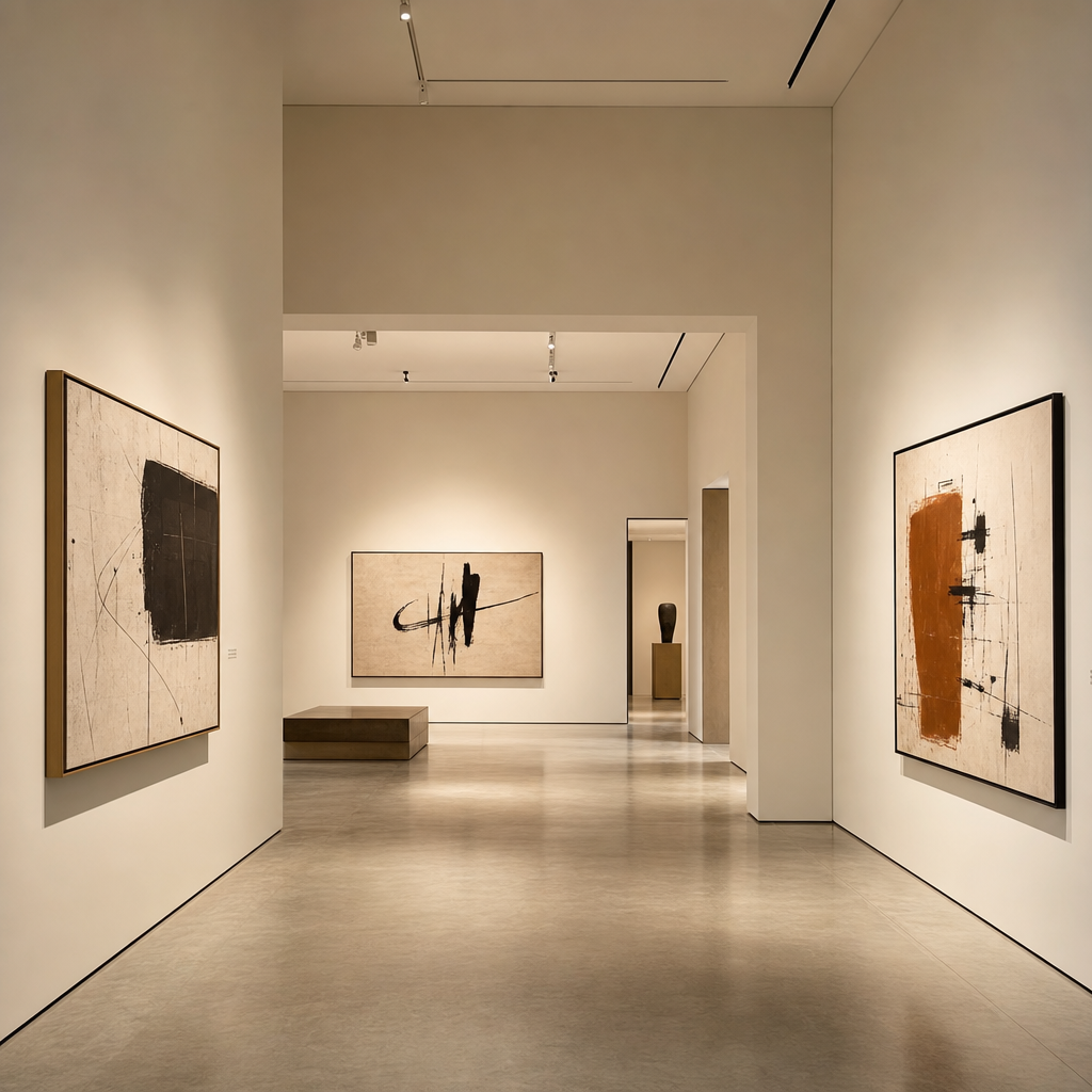 Gallery interior with framed artworks